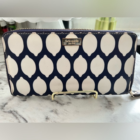 kate spade Handbags - KATE SPADE navy & white lemon long wallet